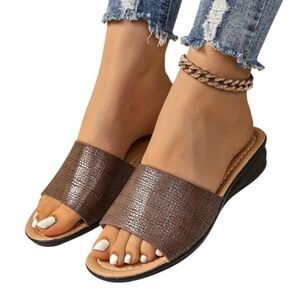 Women's Solid Color Open-Toe Sandals Dark Brown